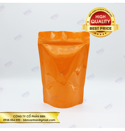 Túi zipper nhôm đáy đứng mặt trong mặt cam (1kg)
